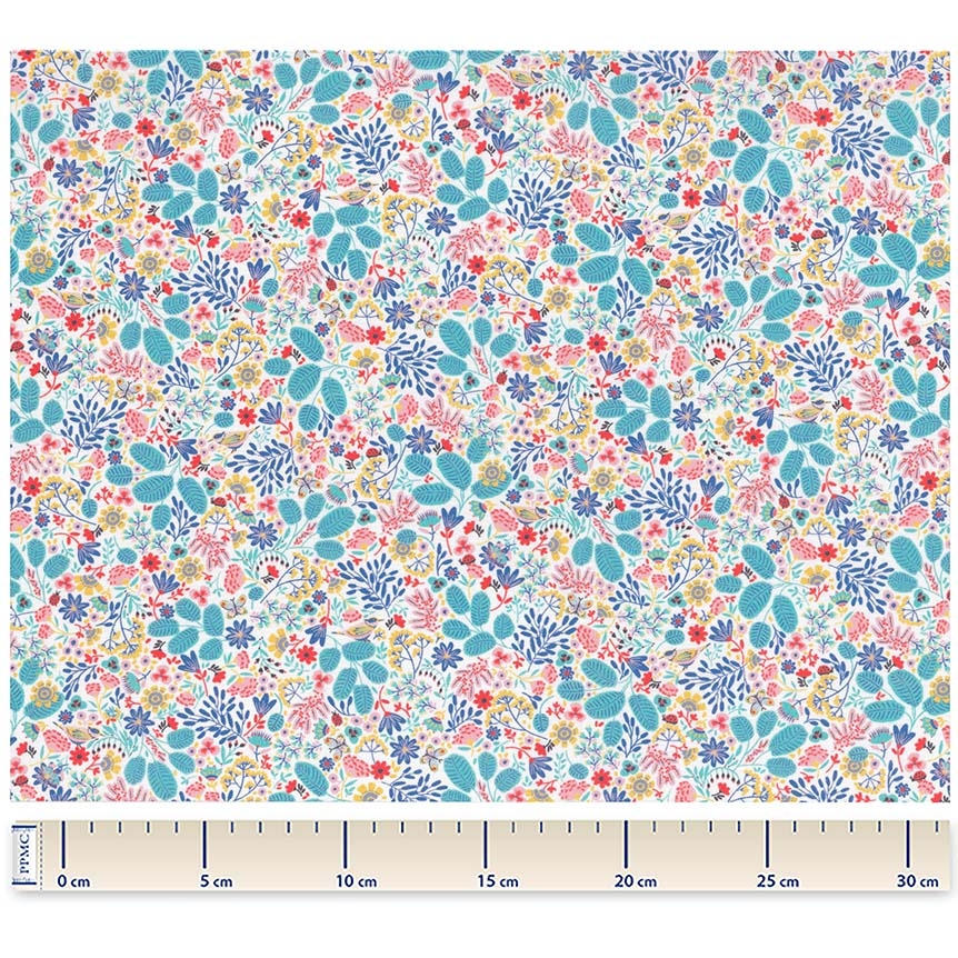 Tissu Coton Au Mètre Champêtre Bleuté