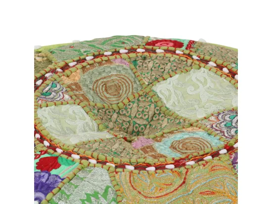 Pouf rond en coton fait à la main 40 x 20 cm Vert