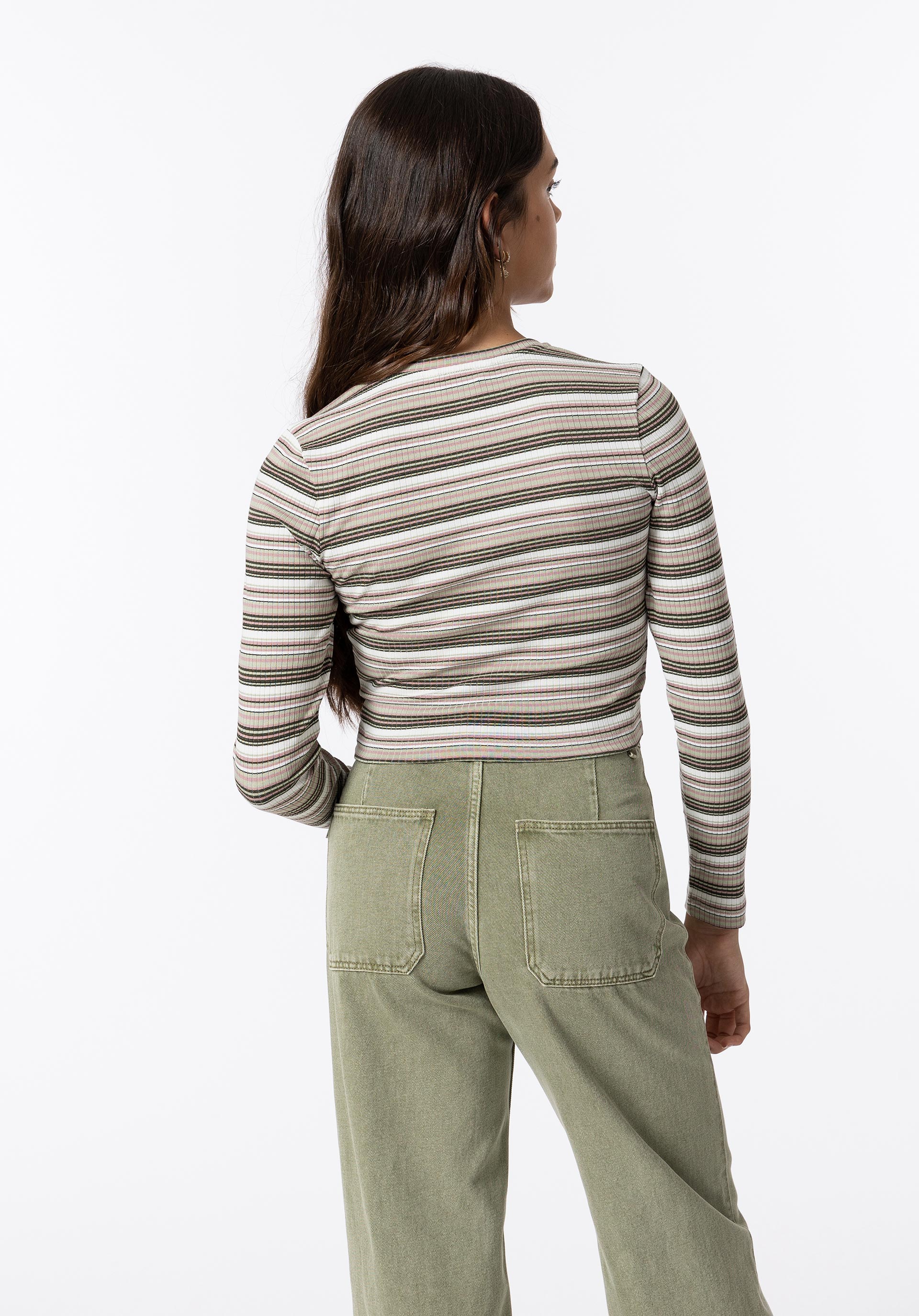 T-shirt Cropped Canelada às Riscas