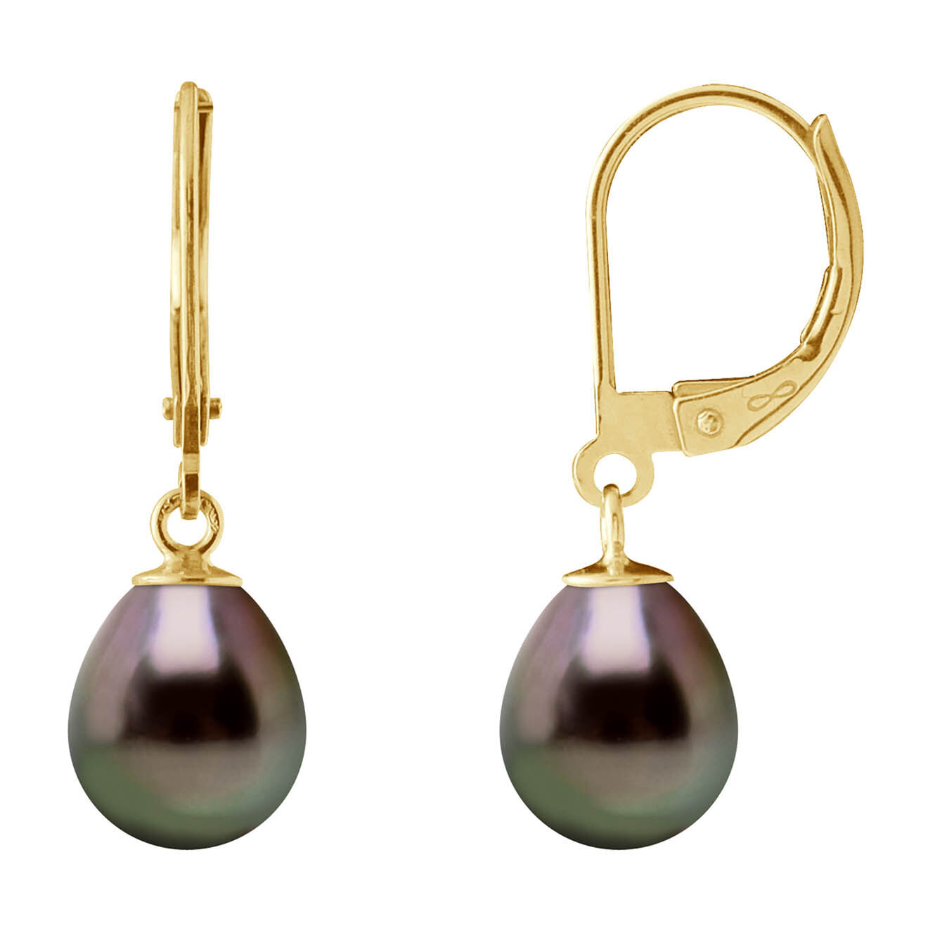 Mitzuko Boucles d'oreilles Or Jaune Perles de Tahiti poires noires