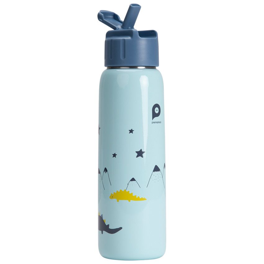 Gourde en métal avec paille 380 ml - Mes amis les dinos - Ecru