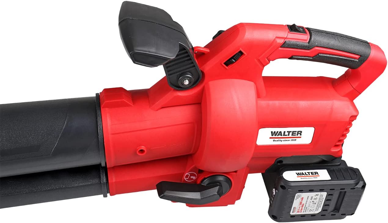 WALTER Professional Li-Ion Akku-Laubbläser und Laubsauger 40V, Blasgeschwindigkeit: 160-210 km/h, Einsaugvolumen 10,3 m³/ min, Laubsackkapazität: 45 l, geringes Gewicht von nur 3,4 kg, inkl. Tragegurt