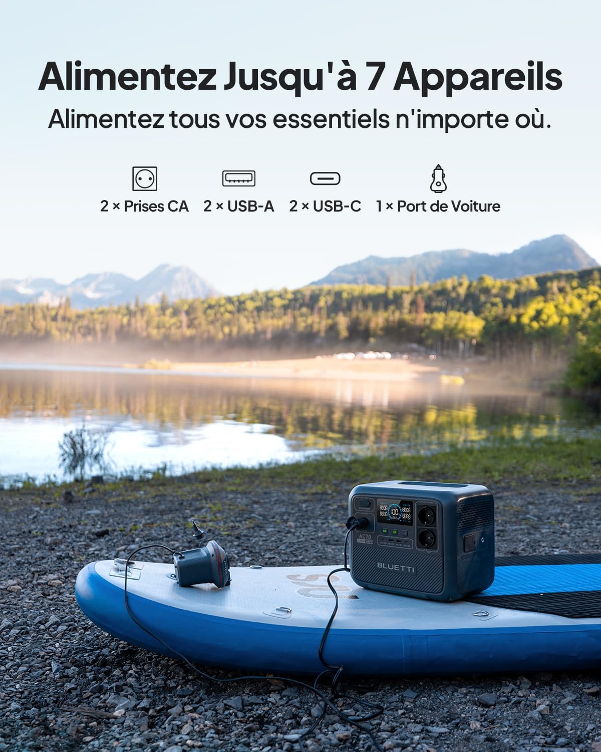 BLUETTI AC70 Générateur Électrique Portable avec 200W Panneau Solaire(Livré Séparément), LiFePO4 de 768Wh Charge Rapide de 45 Min de 0 à 80%, 2 Sorties CA de 1000W (2000W Pic) pour Voyage, Camping