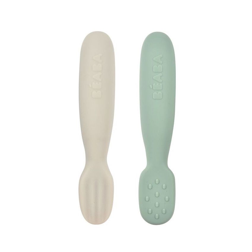 Lot de 2 pré-cuillères en silicone sage green/velvet grey - Ecru