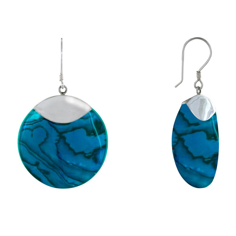 Boucles d'Oreilles Argent Cercle de Nacre Abalone Bleue