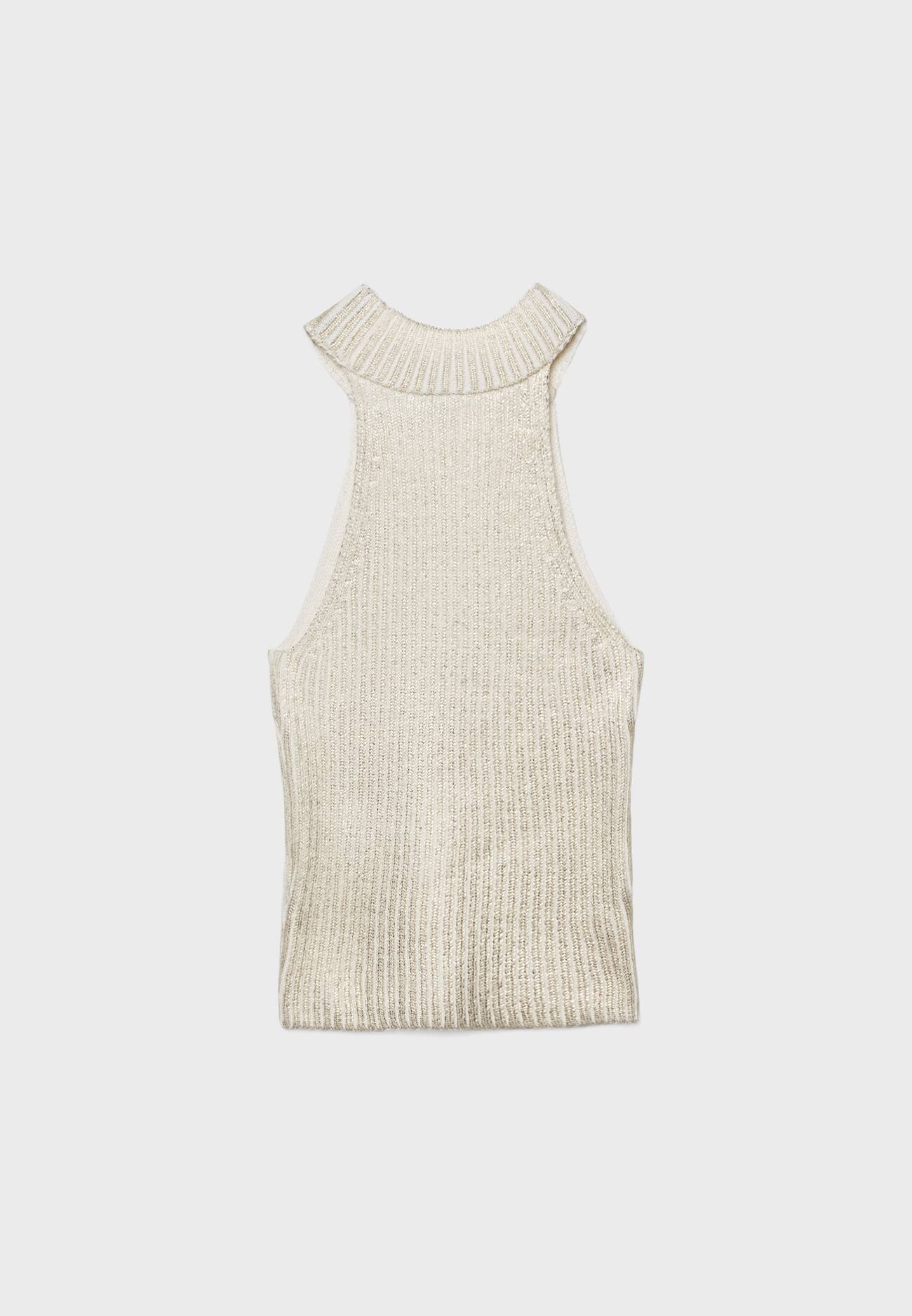 Top halter em tricô metálico