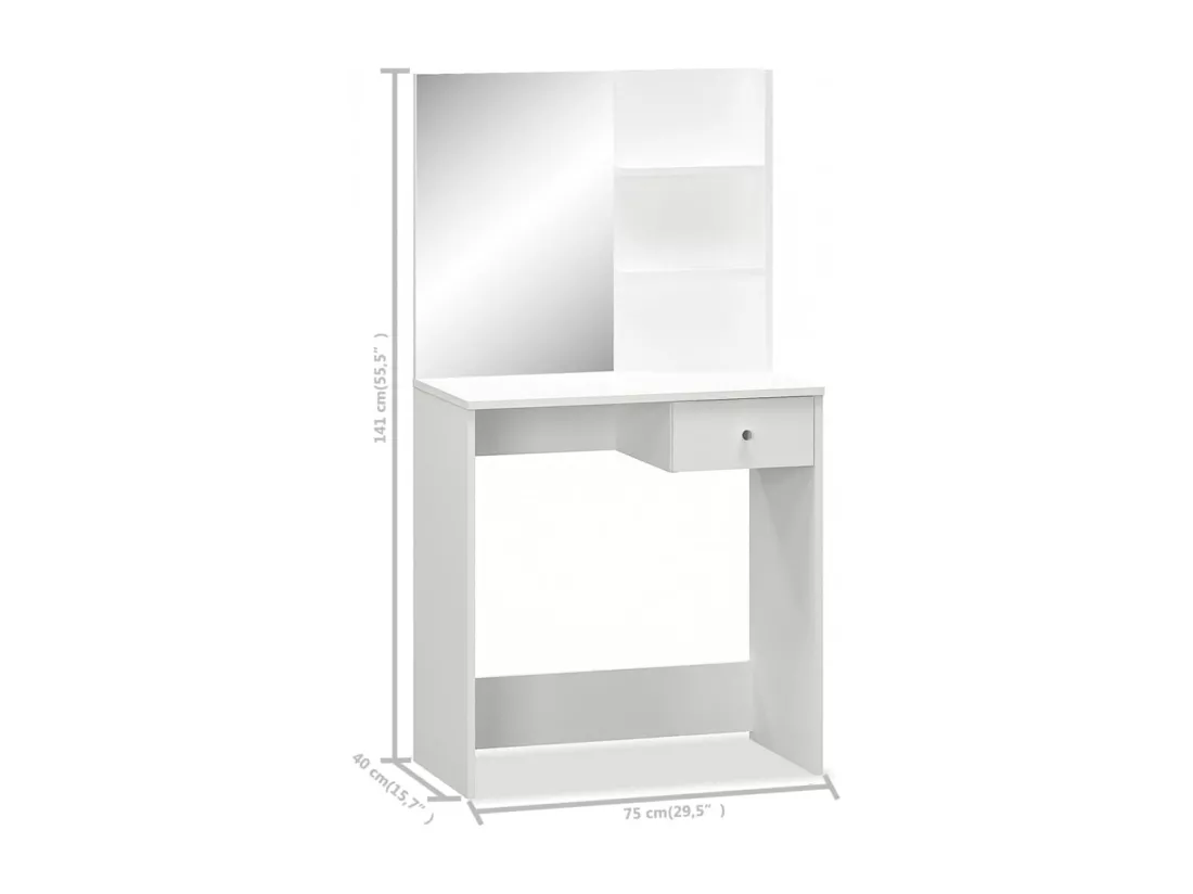 Coiffeuse Bois d’ingénierie 75x40x141 cm Blanc
