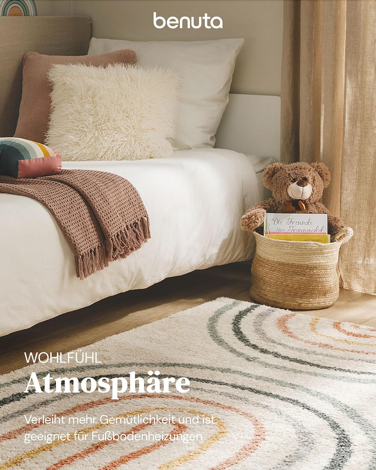 benuta Lytte Kinderteppich Gobi - Multicolor 160x230 cm - Kunstfaser - Rechteckig & im Style: Style: Kindermotive, Scandi Living - Pflegeleicht für Kinderzimmer, Wohnzimmer, Schlafzimmer