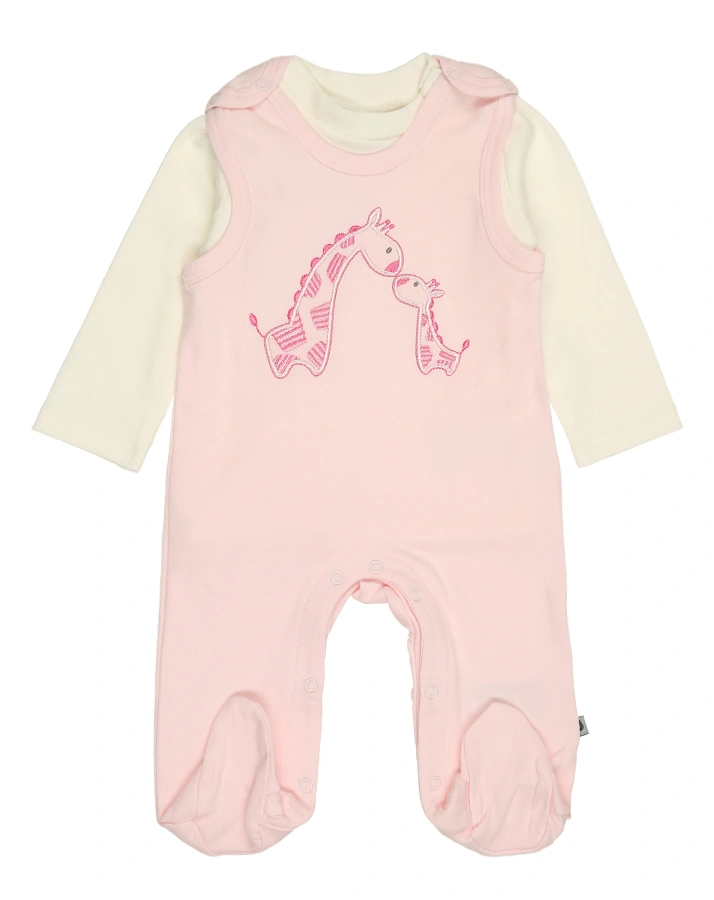 Strampler GIRAFFEN mit Langarmshirt in rosa/weiß