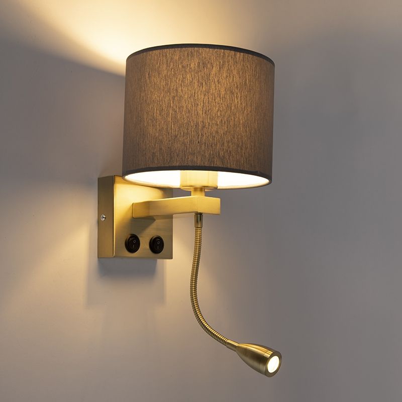 Art deco wandlamp goud met grijze kap - Brescia