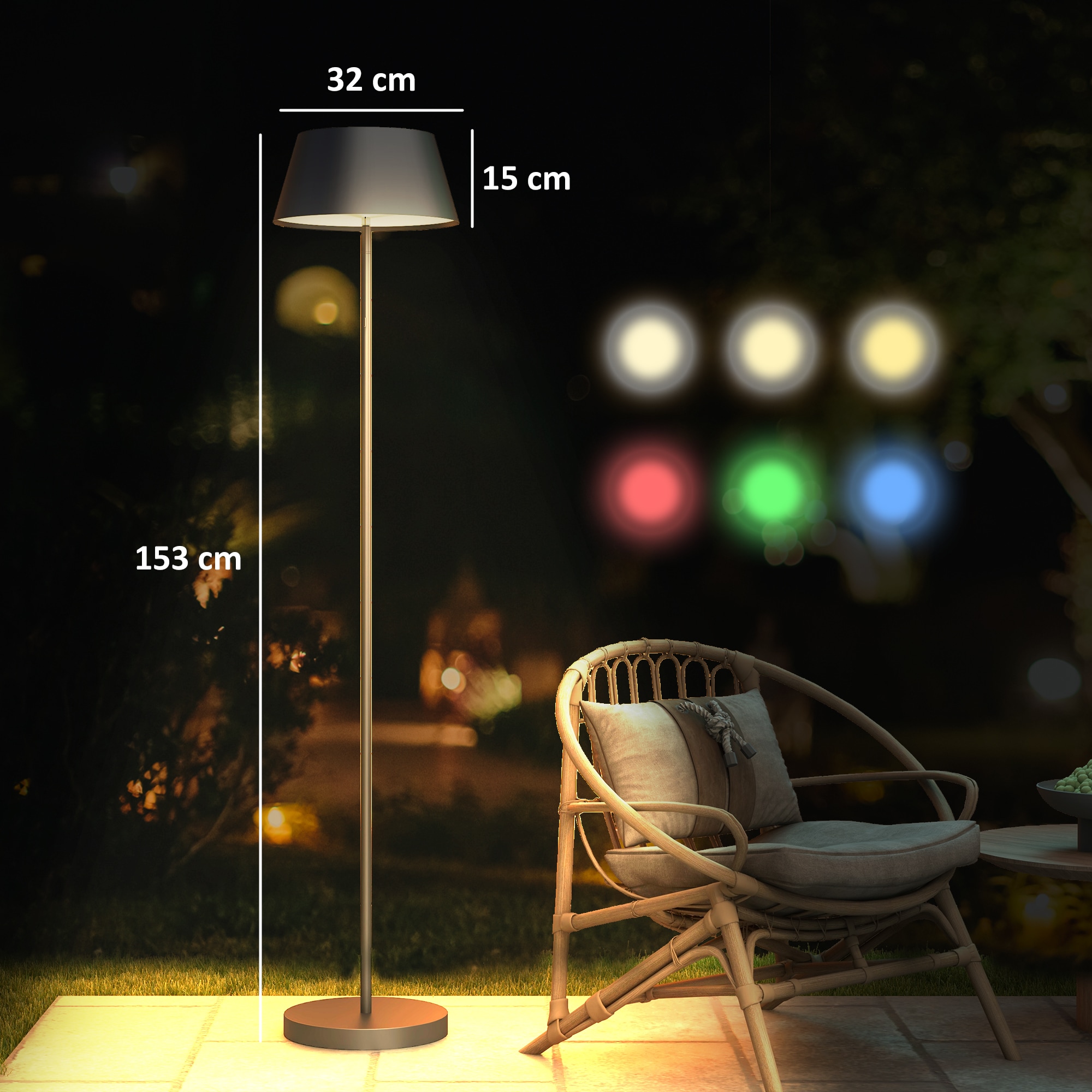 HOMCOM Stehleuchte mit LED für buntes und warmweißes Licht schwarz 32L x 32B x 153H cm