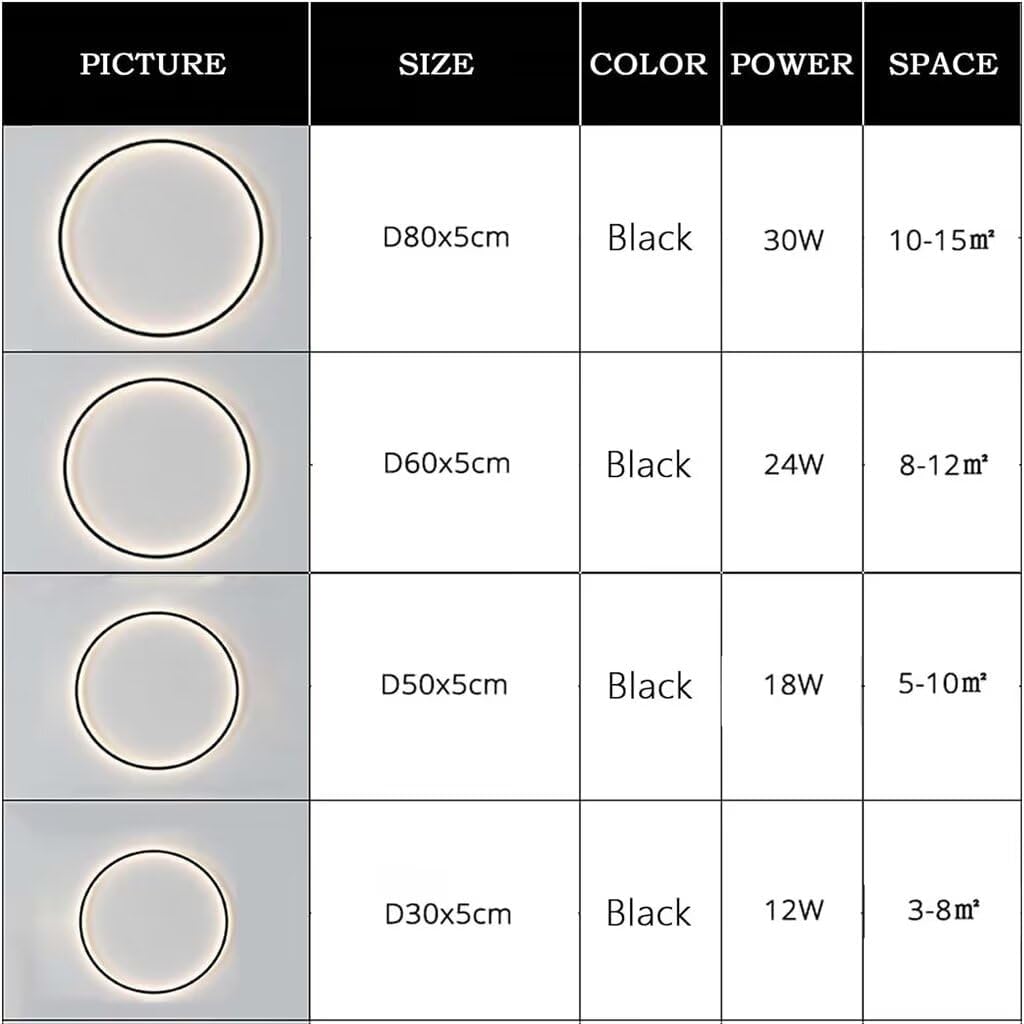 DESHOME Kreis Wandleuchte 80cm LED Ring Hintergrundbeleuchtung Innen Schwarz Indirekte Beleuchtung Moderne Minimalistische Wandlampe Rund Dimmbar mit Schalter, für Wohnzimmer, Büro, Geschäft, Cafe