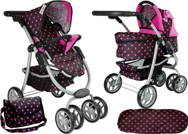 Alice 2-i-1 dukkevogn sort-pink