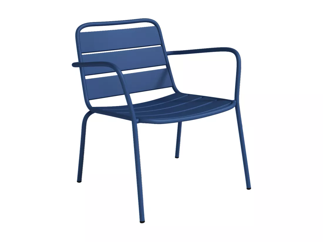 Fauteuil bas de jardin empilable + repose pied en métal - Bleu nuit - MIRMANDE de MYLIA