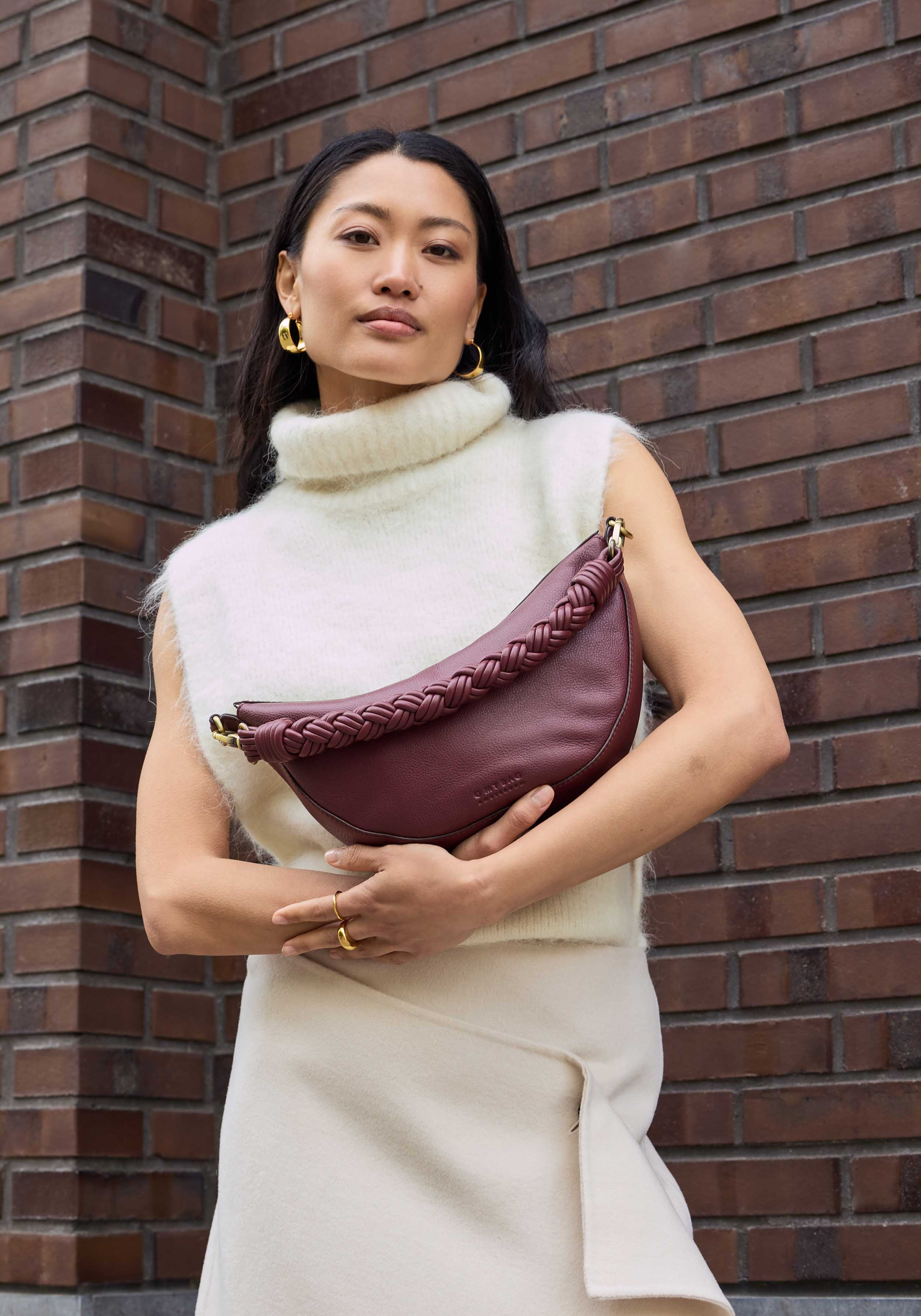 O My Bag Bag Leo Soft Grain Leather Twisted Handle Dark Cherry