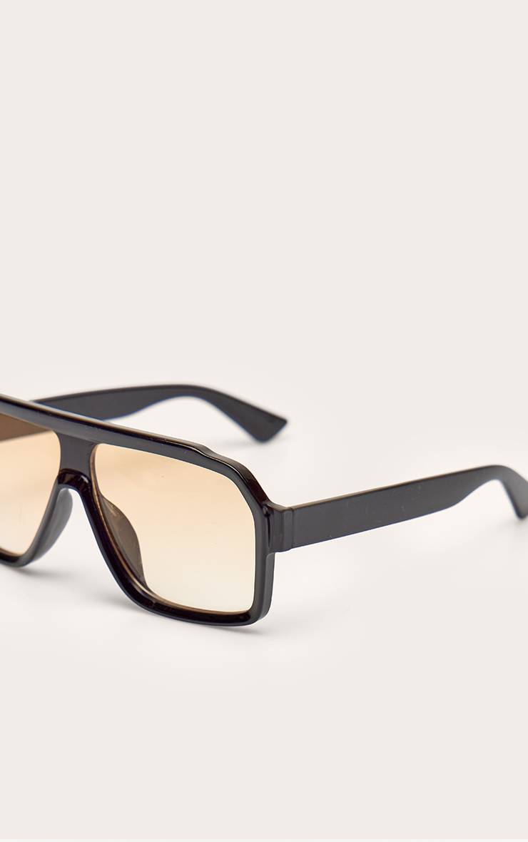 Noir Lunettes De Soleil Aviateur Surdimensionnées À Monture Jaune Et Verres Teintés