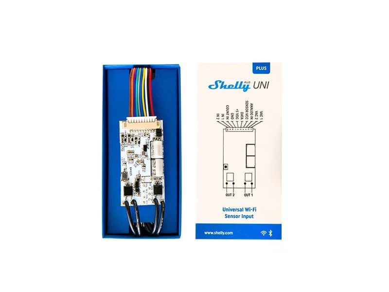 Shelly Universal Modul  Plus Uni, 1 x ADC, 1 x Data, 2 x DI Intelligentes WLAN-gesteuertes Modul