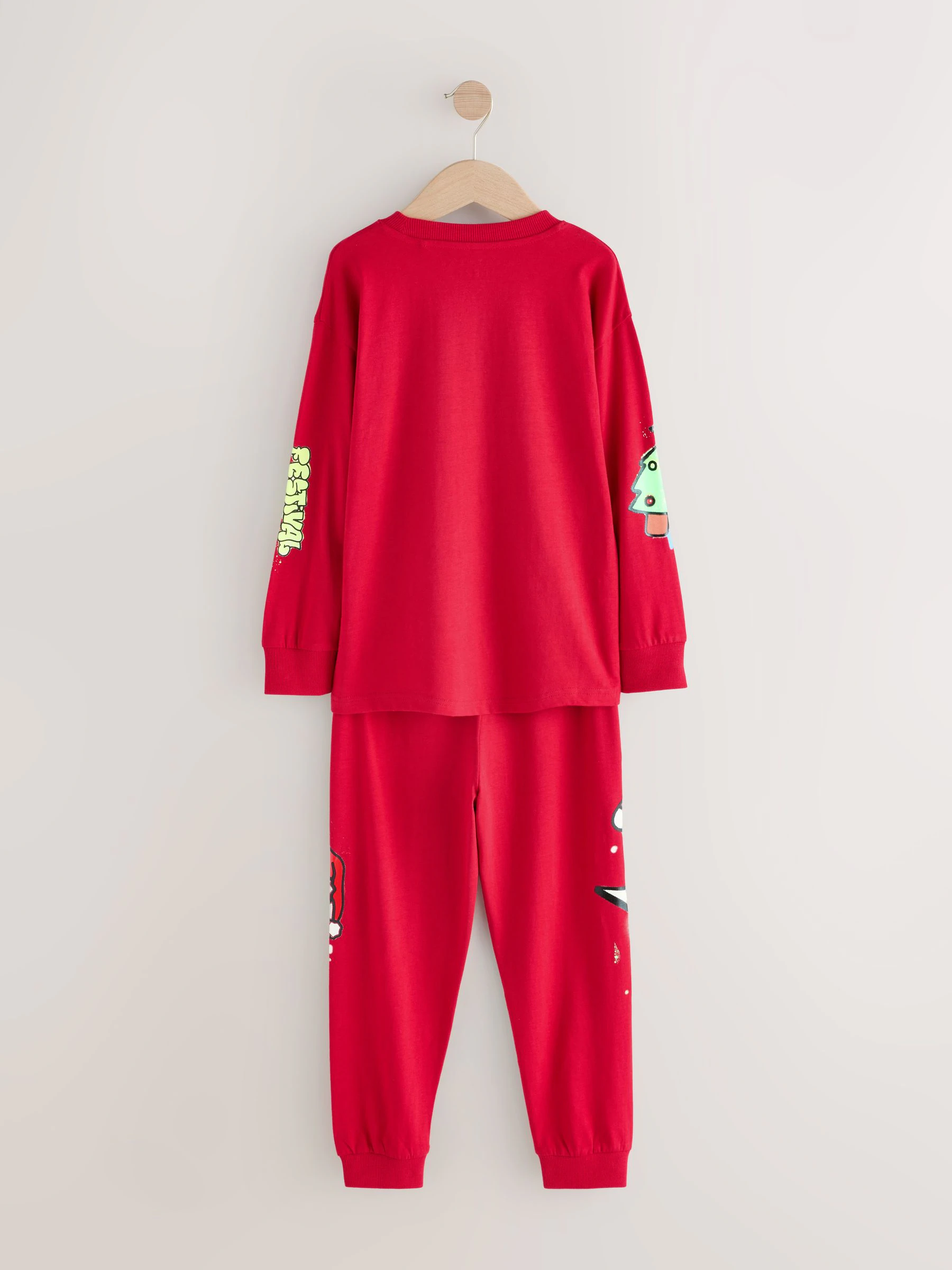 Zwart/rood/geel graffitiprint - Enkele kerstpyjama (3-16jr)