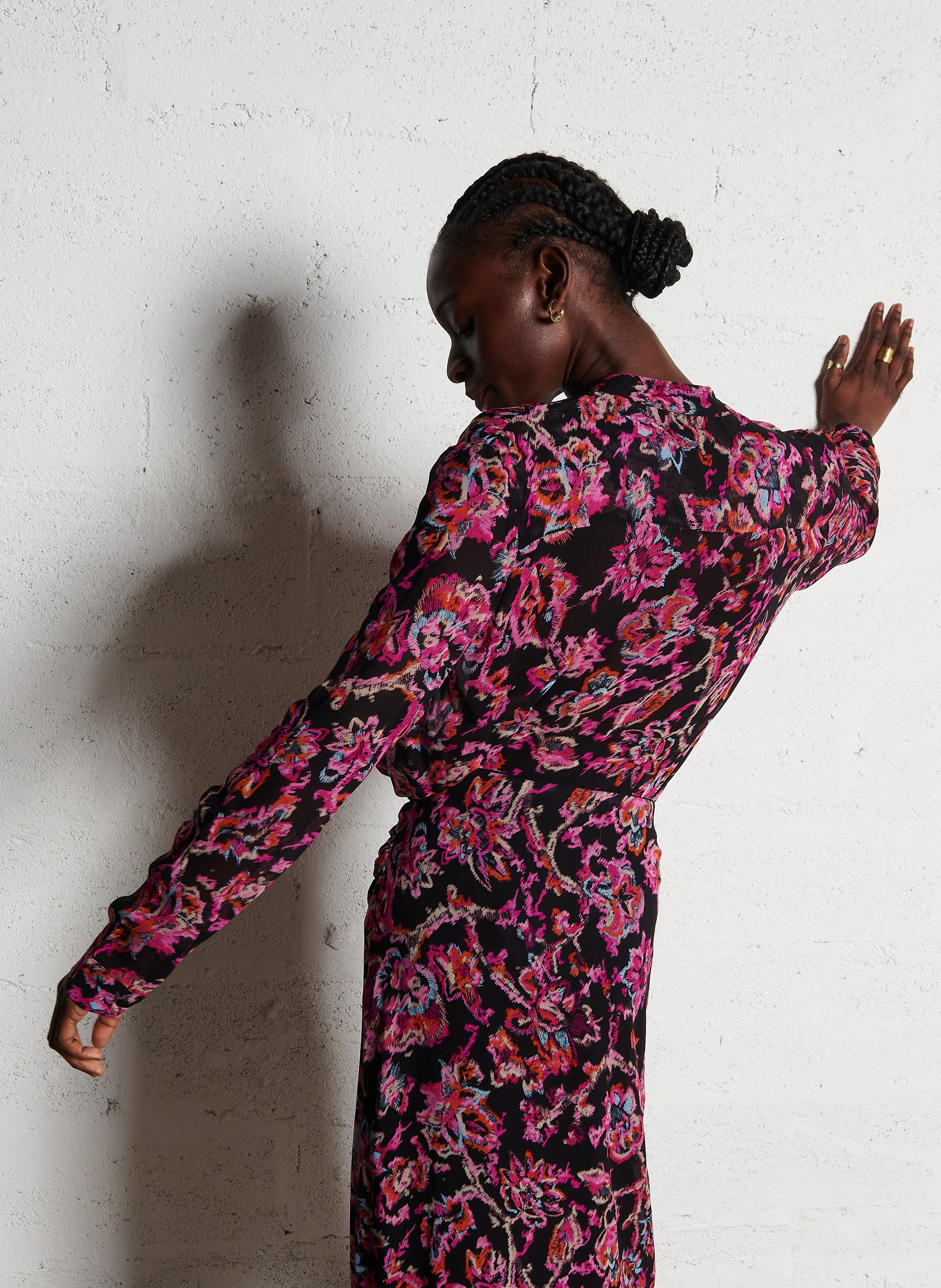 ERIKA - Chemise col V imprimé floral | Noir
