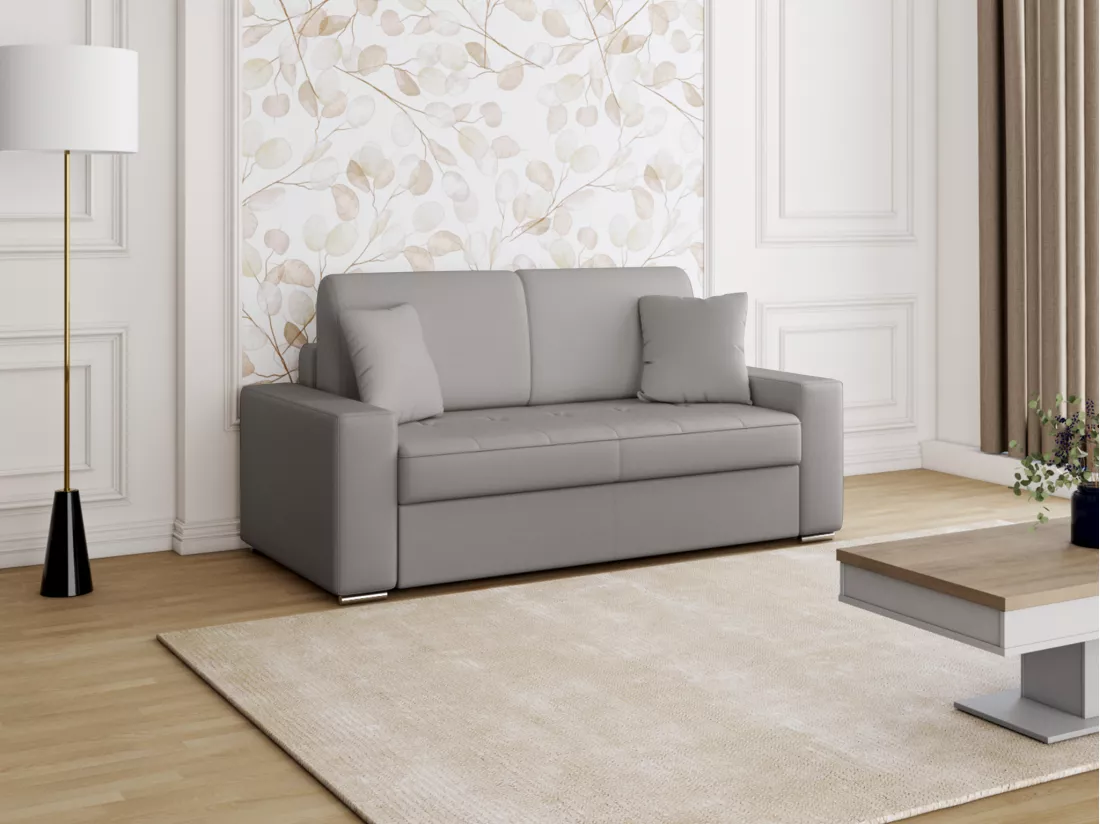 Canapé 2 places convertible express en simili EMIR - Gris - Couchage 120 cm - Matelas 22 cm