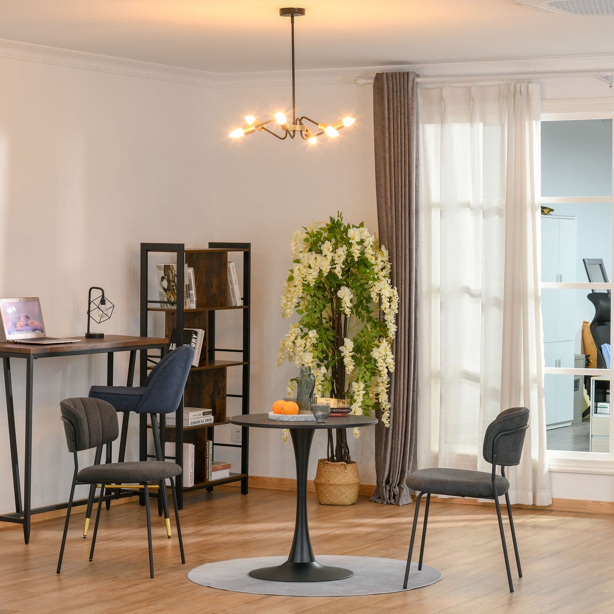 HOMCOM hanglamp, 6-lamps, in hoogte verstelbaar, met E27-fitting, Ø48 x 120 cm, metaal, zwart+goud