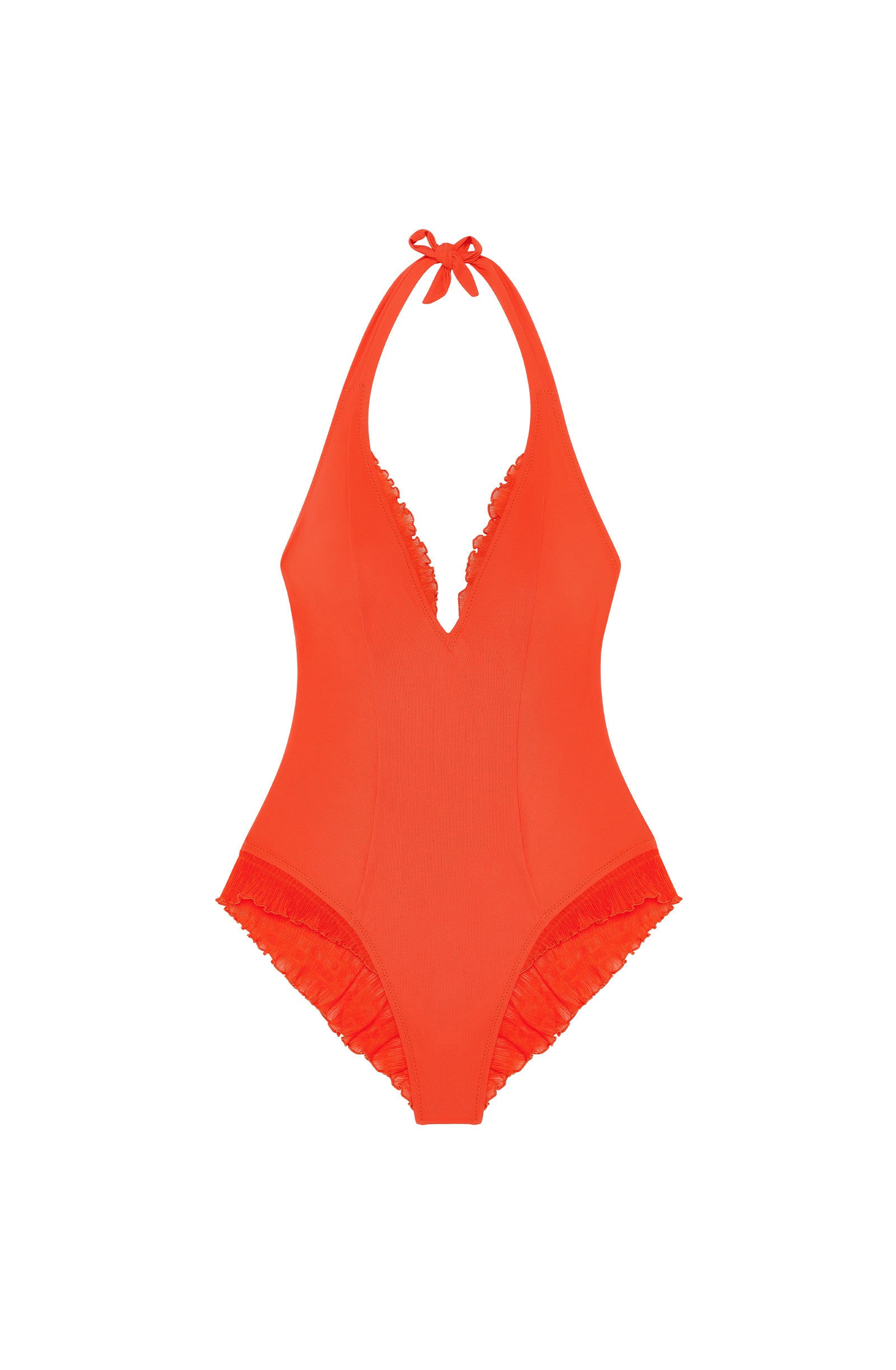caylane Maillot de bain une pièce orange échancré à volants Orange