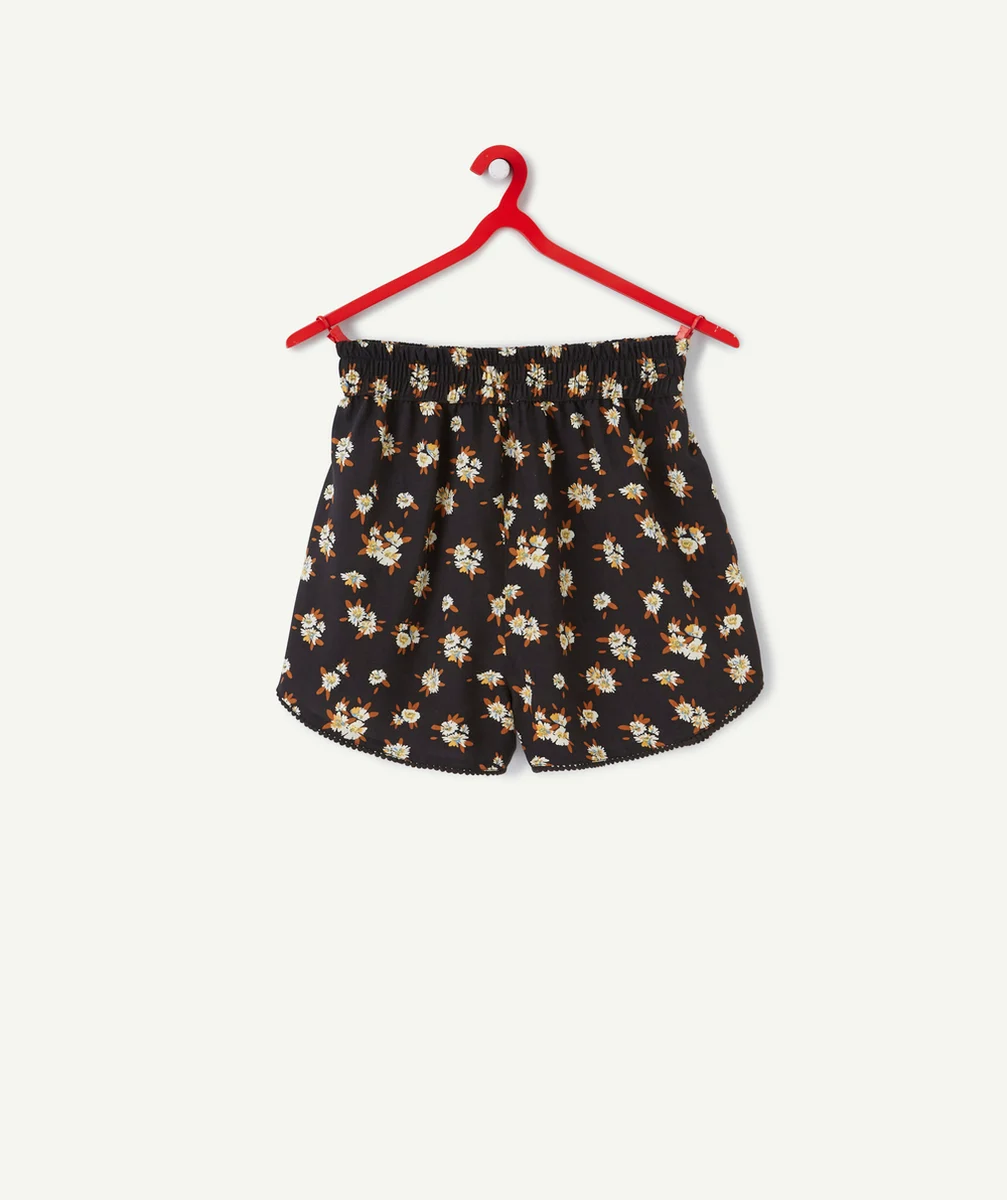 SHORT FLUIDE FILLE NOIR EN VISCOSE RESPONSABLE IMPRIMÉ FLEURI