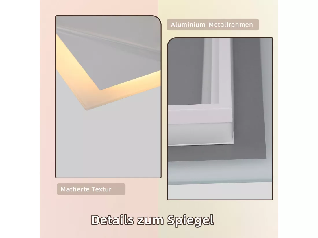 NETTLIFE Miroir avec lumière - 60x80cm Miroir mural LED Verre antidéflagrant Miroir de salle de bain avec miroir tactile