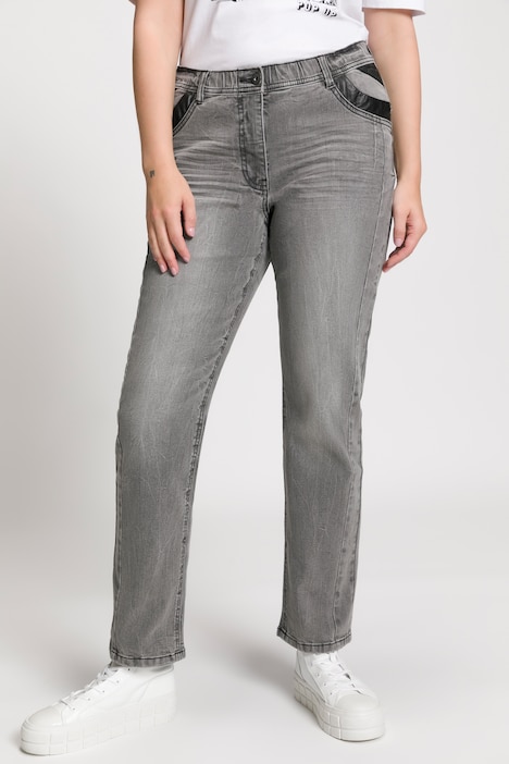 Jeans Sammy, schmale 5-Pocket-Form, Lederoptik-Details
