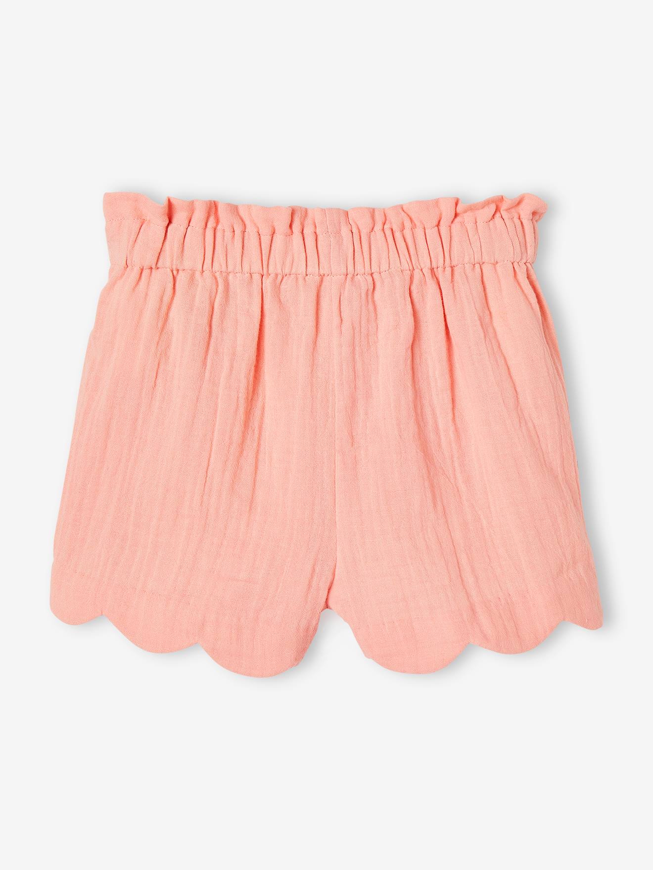 Shorts de chiffon de algodão coral com acabamento em escamas para meninas