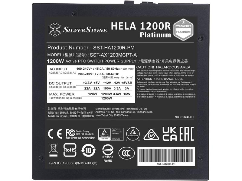 SilverStone Netzteil HELA 1200R 1200 W Vollmodulares ATX-Netzteil mit 1200 W