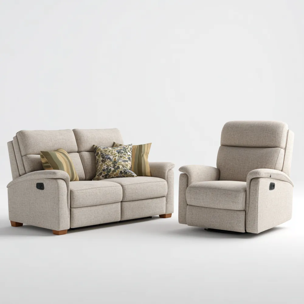 Sofa-Set Stoff 2-Sitzer 150x90x85 cm Sessel 90x90x85 cm Beige – Modern