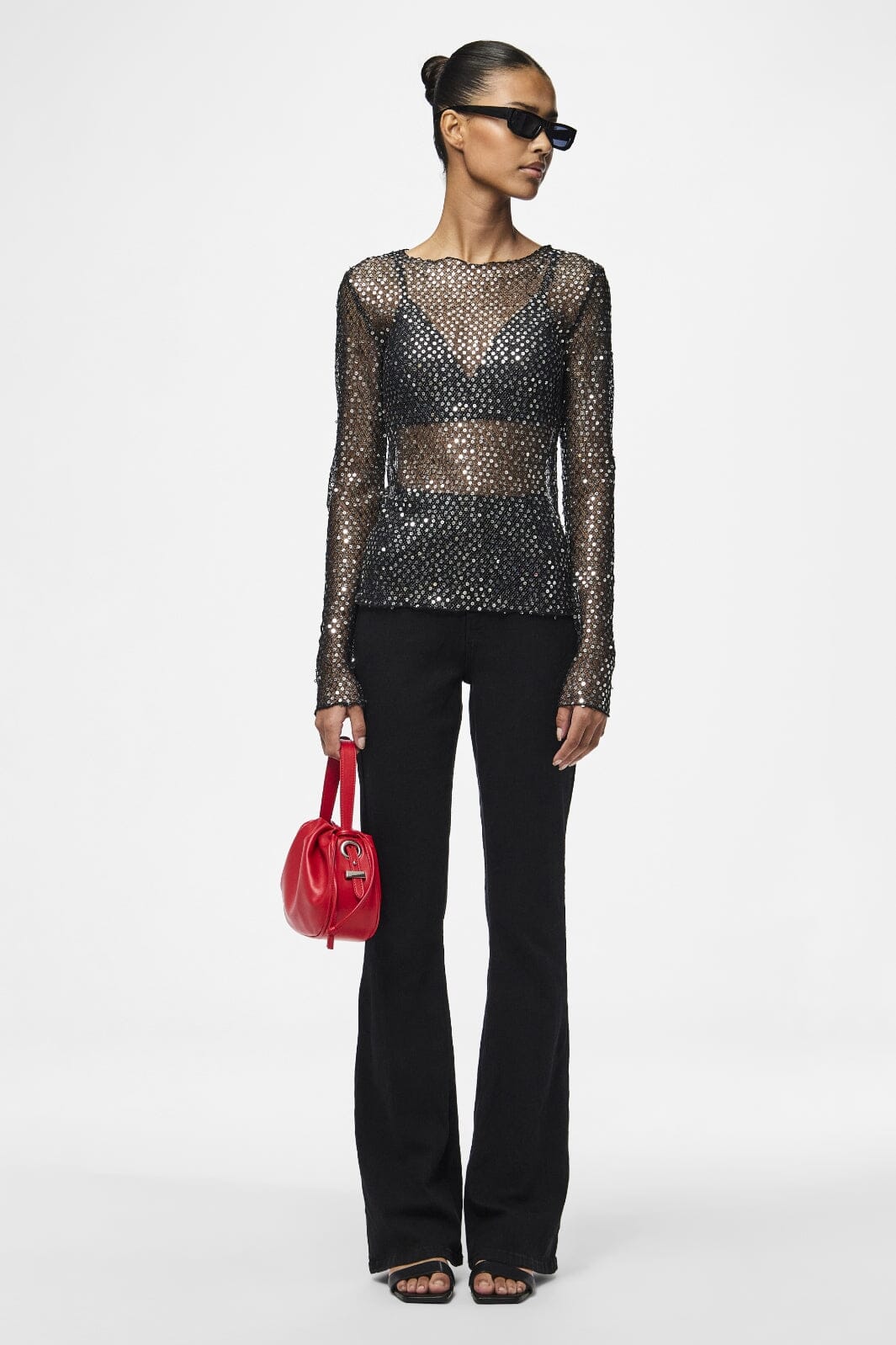 Pieces Pcrissi Ls Sequins Top