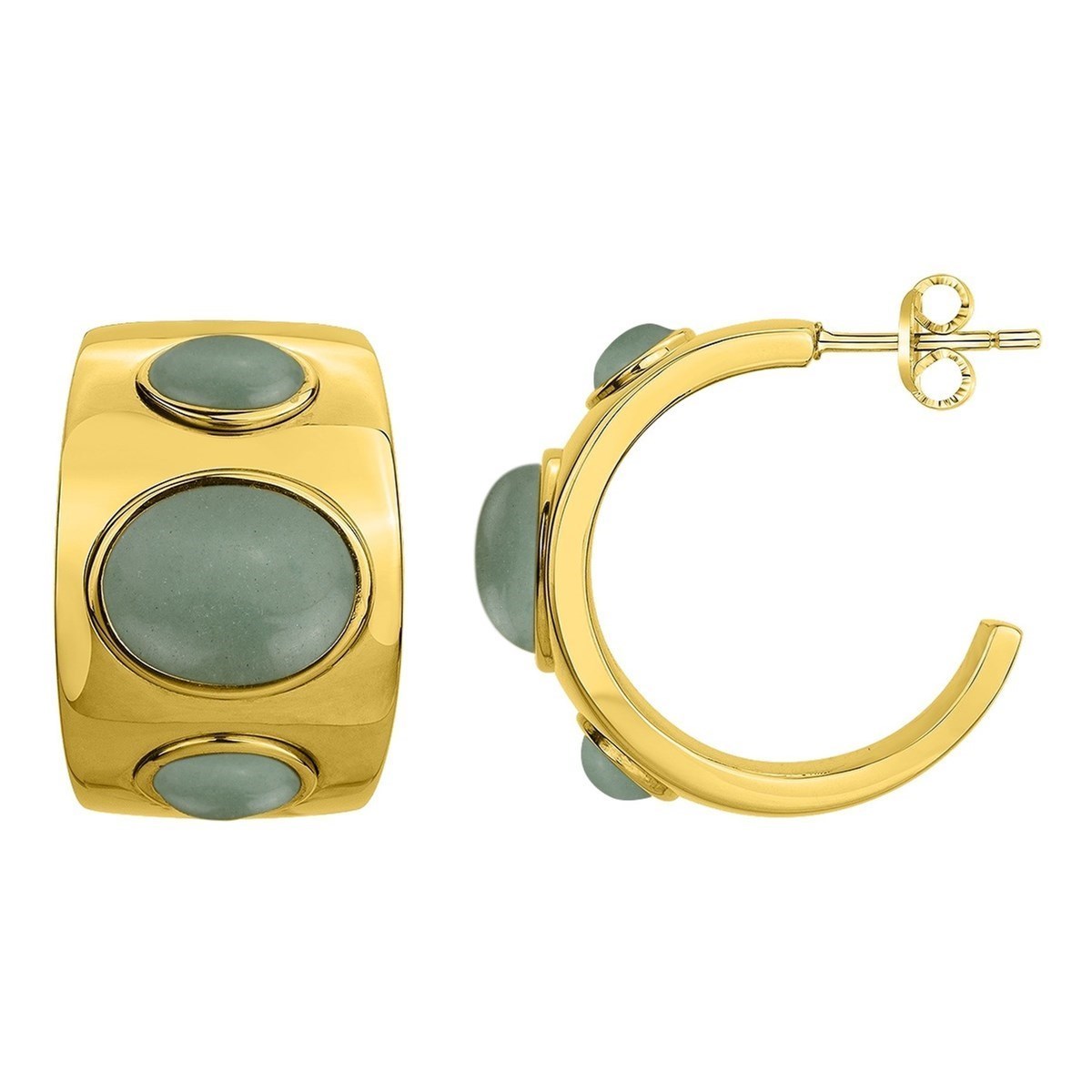 Demi-créoles en Acier 316L et aventurine naturelle - jaune brillant