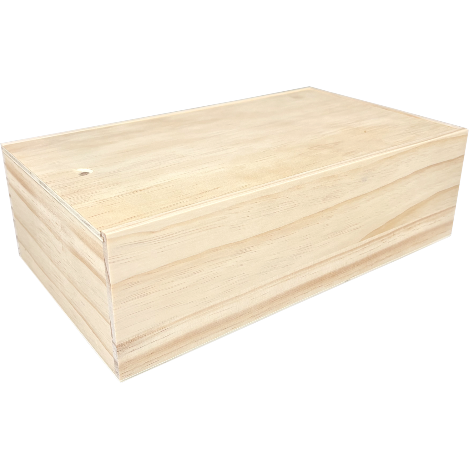 Wijnkist, 2 flessen, schuifdeksel, 340x195x95mm, hout, naturel