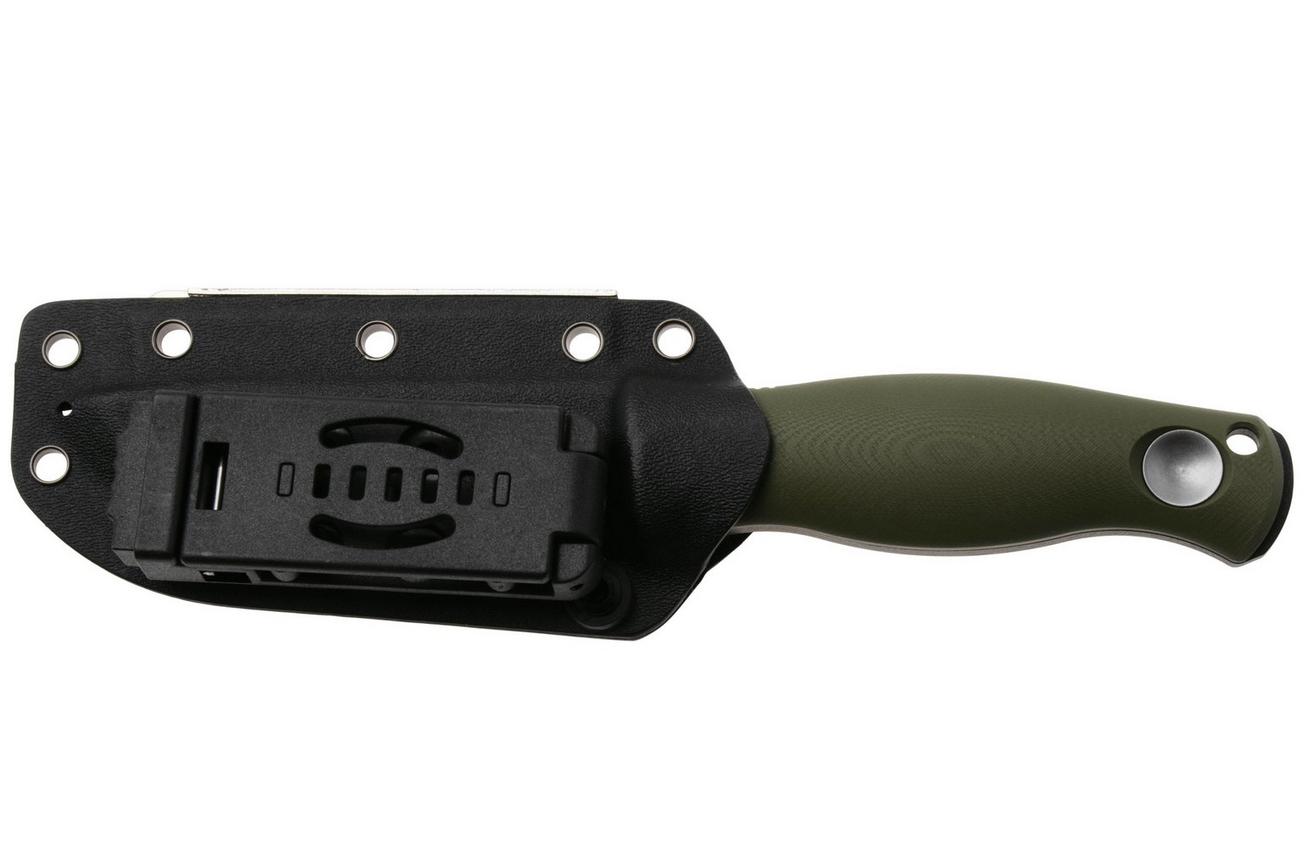 Kizer Polaris 1100A2, Black 1095 Carbon Steel, OD Green G10, vaststaand mes, Azo design