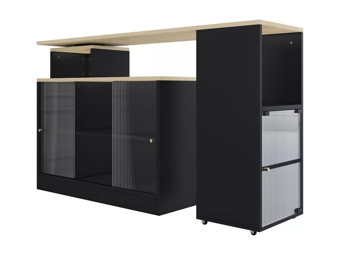 Meuble de bar pivotant et escamotable、Buffet multifonctionnel - grand espace de rangement - Noir