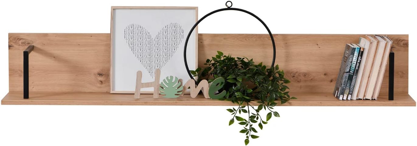Homestyle4u 2213 Wohnwand 4-teilig Komplett-Set Schrankwand Holz Eiche Wohnzimmer Anbauwand Modern Industrial Style