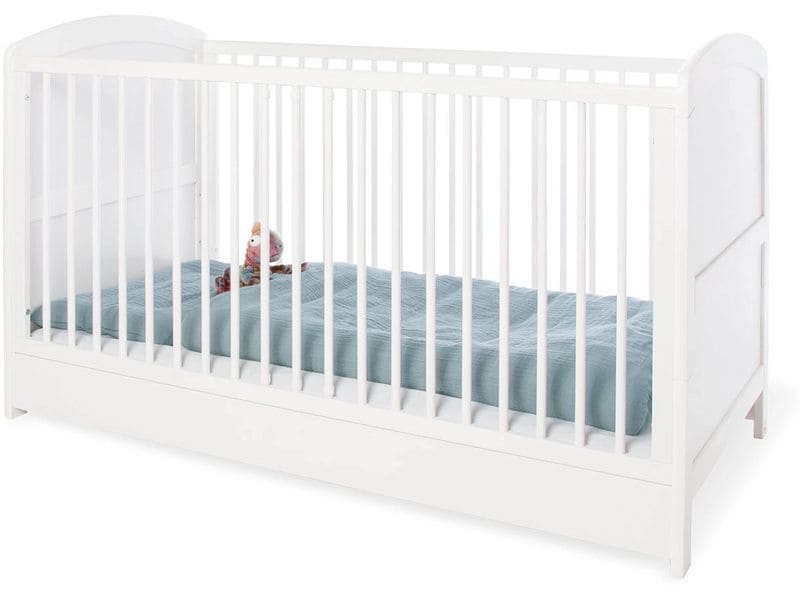 Pinolino Babybett Laura Weiss 70 x 140 cm Stabiles und umbaubares Kinderbett mit 3-fach höhenverstellbarem Lattenrost