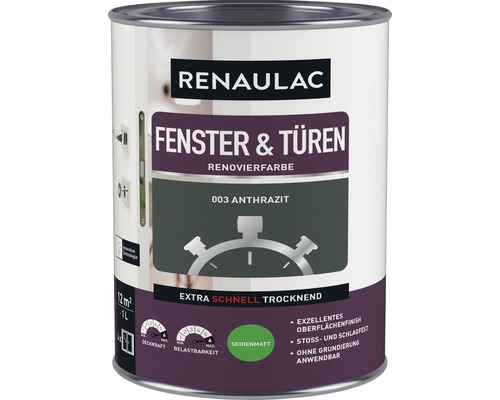 RENAULAC Raamverf Deurverf Satijn Mat Antraciet 1 L