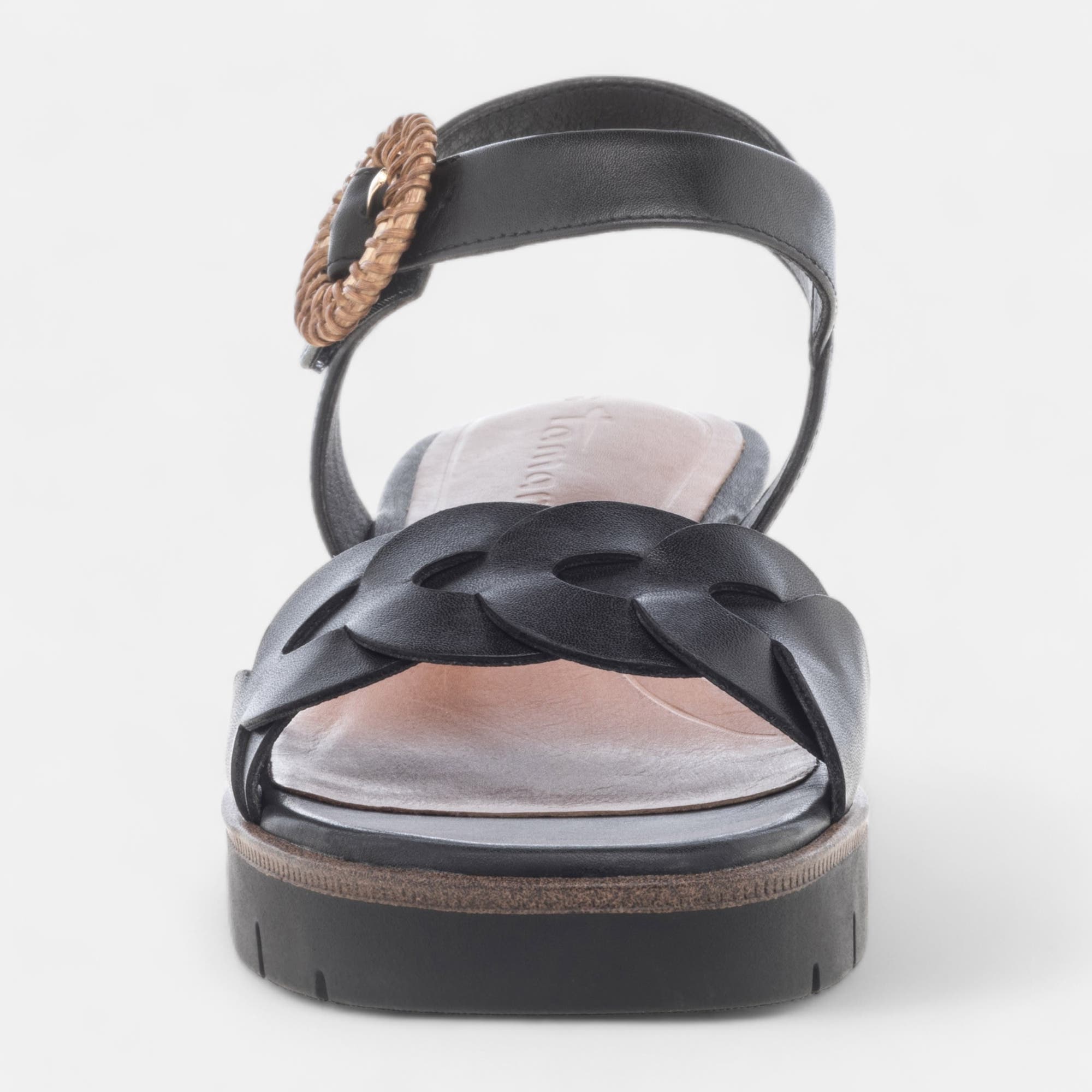Sandales à talon compensé Femme en cuir noir