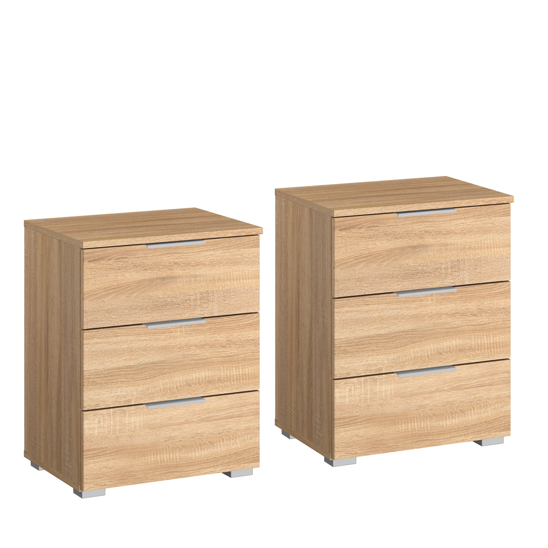 2er-Set-Nachttisch - Sonoma Eiche - 3 Schubkästen - 47 cm