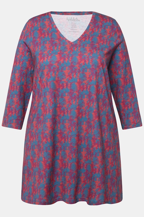 Longshirt, Batikmuster, A-Linie, V-Ausschnitt, 3/4-Arm