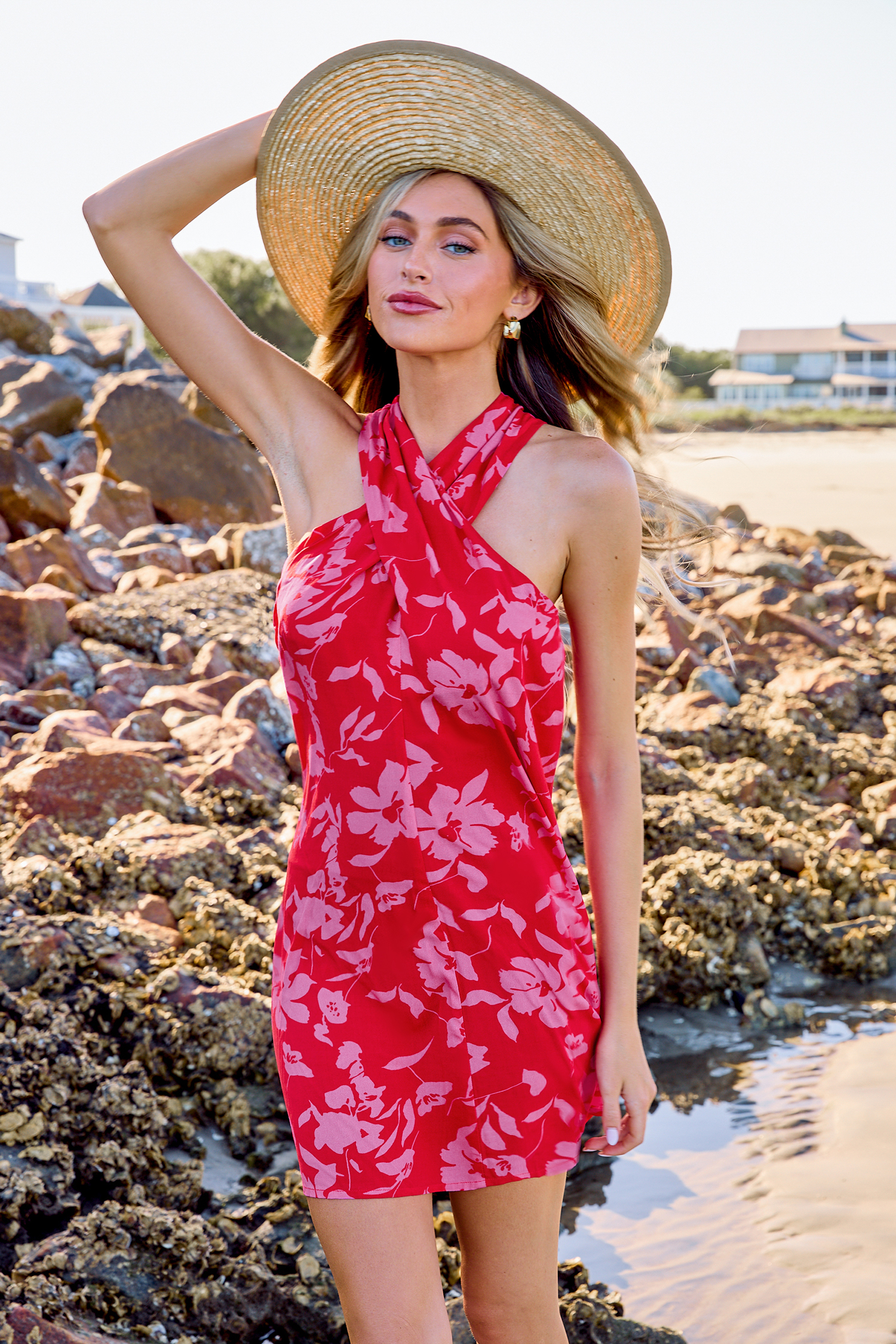 Robe à col licou croisé et imprimé floral