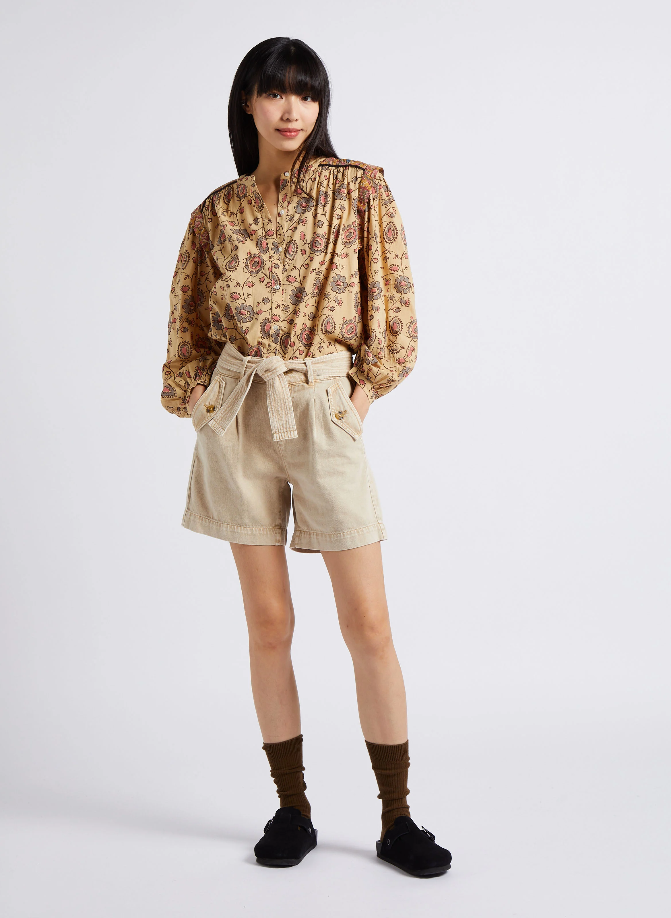 JANIA - Chemise droite imprimée en coton | Beige
