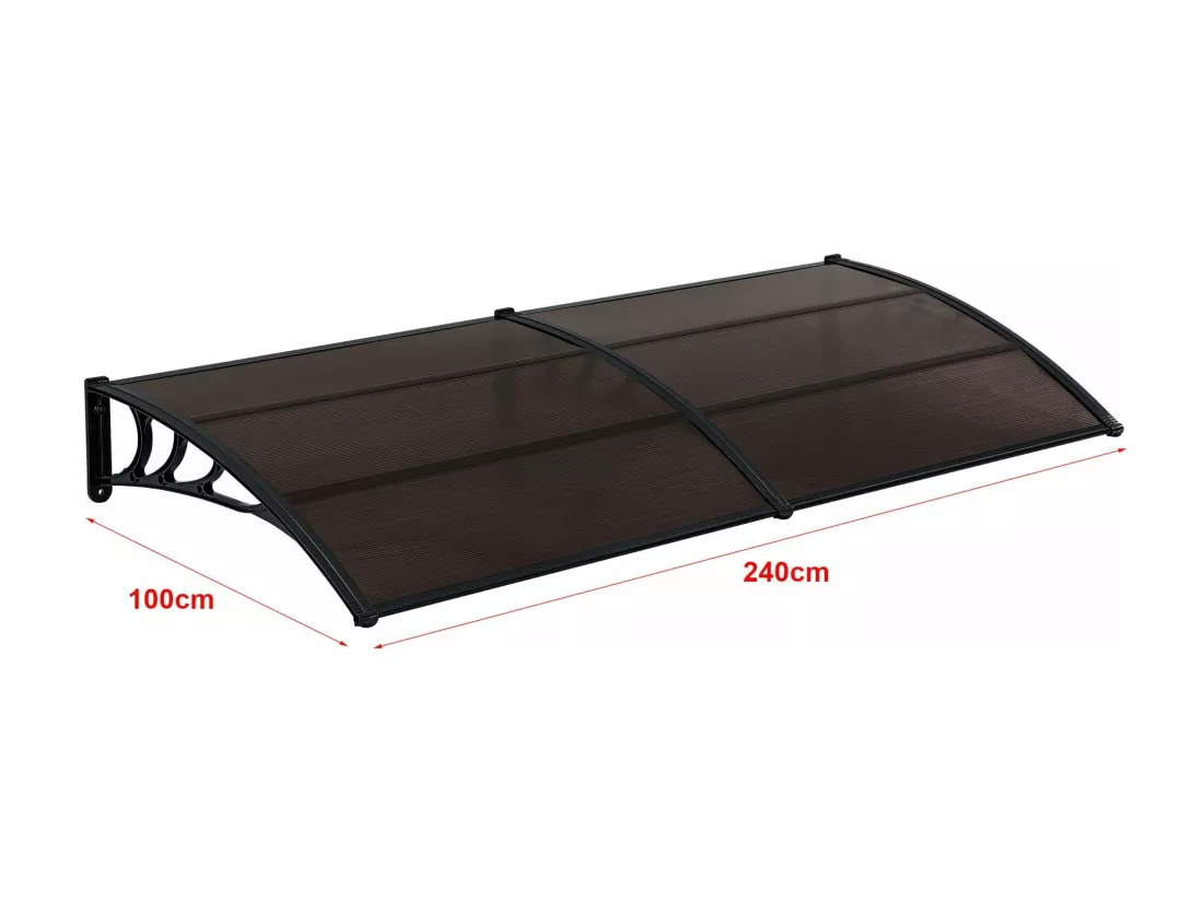 Auvent de porte marquise polycarbonate marron 240 x 100 x 100 cm 03_0004672