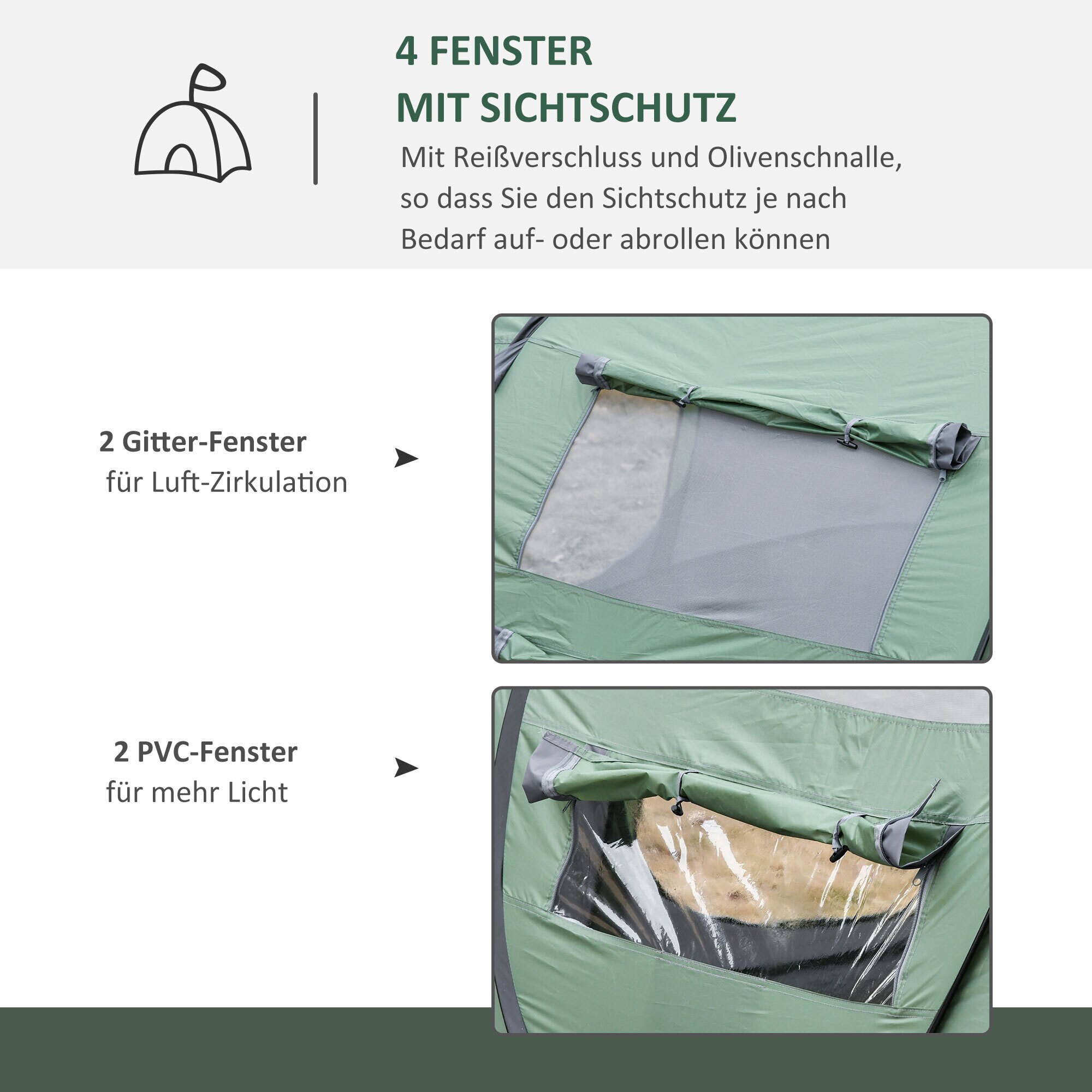 Outsunny Campingzelt für 4-5 Personen dunkelgrün, grau 263,5 x 220 x 123 cm (LxBxH)