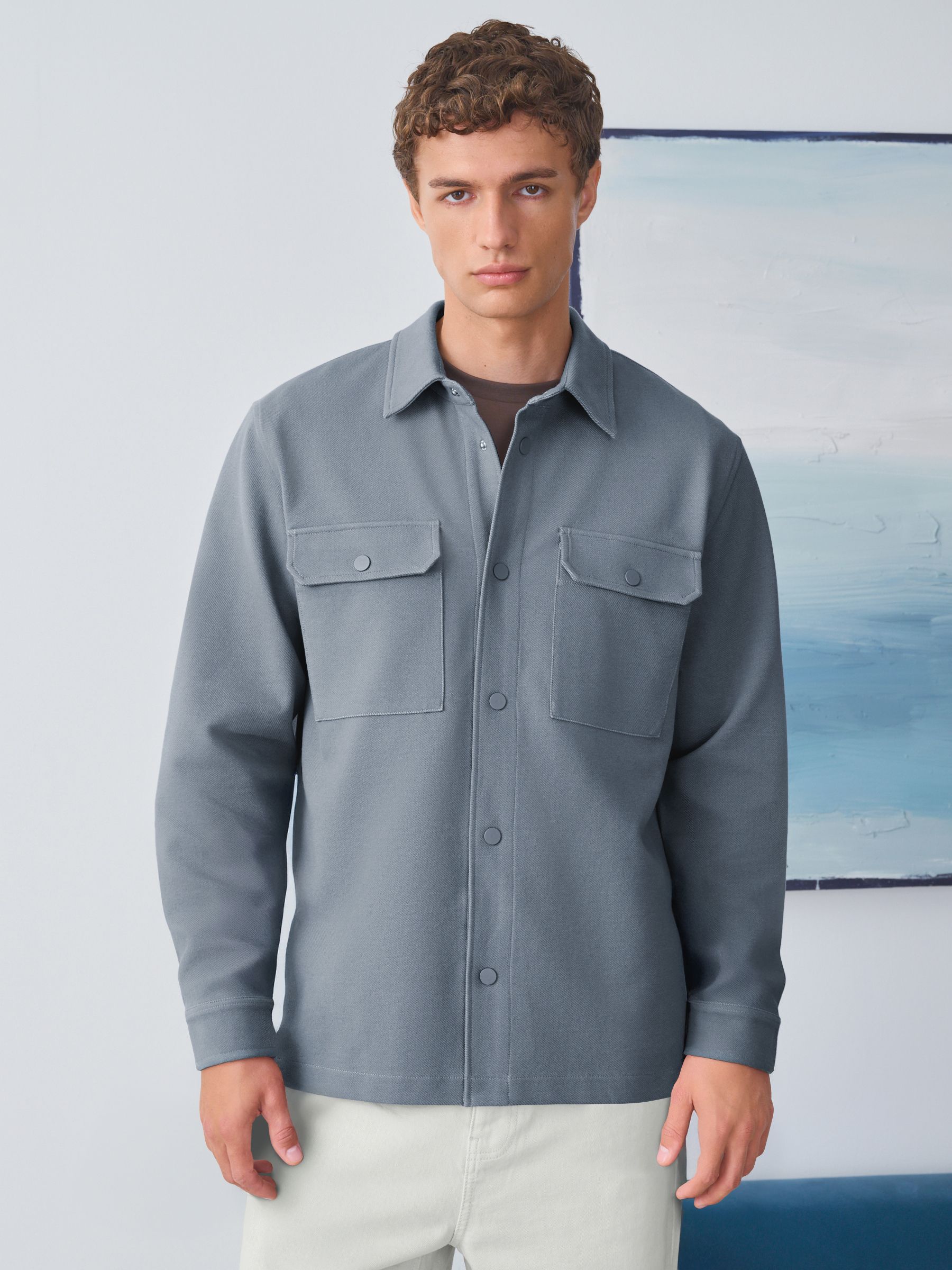 Blauw - Jersey keperstof Overshirt met drukknopen