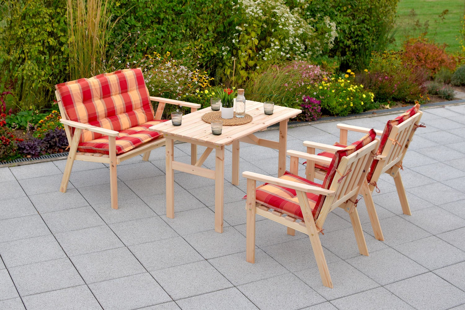 Sylt 9-delige set, 2 fauteuils, 1 tweezitsbank, inclusief kussens, 1 tafel
