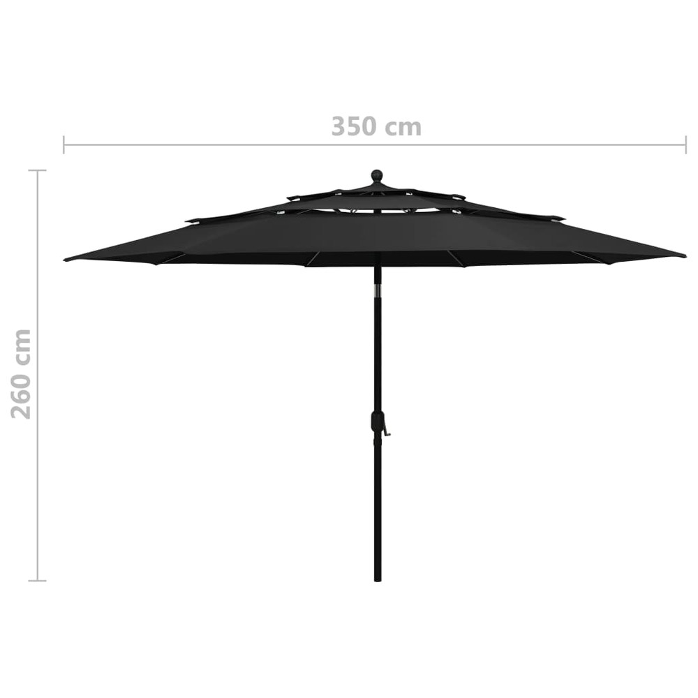 Parasol mobilier de jardin à 3 niveaux avec mât en aluminium 3,5 m noir